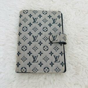 Louis Vuitton Mini Lin Monogram Canvas Leather Agenda Memo Book Cover w/ LVnotes